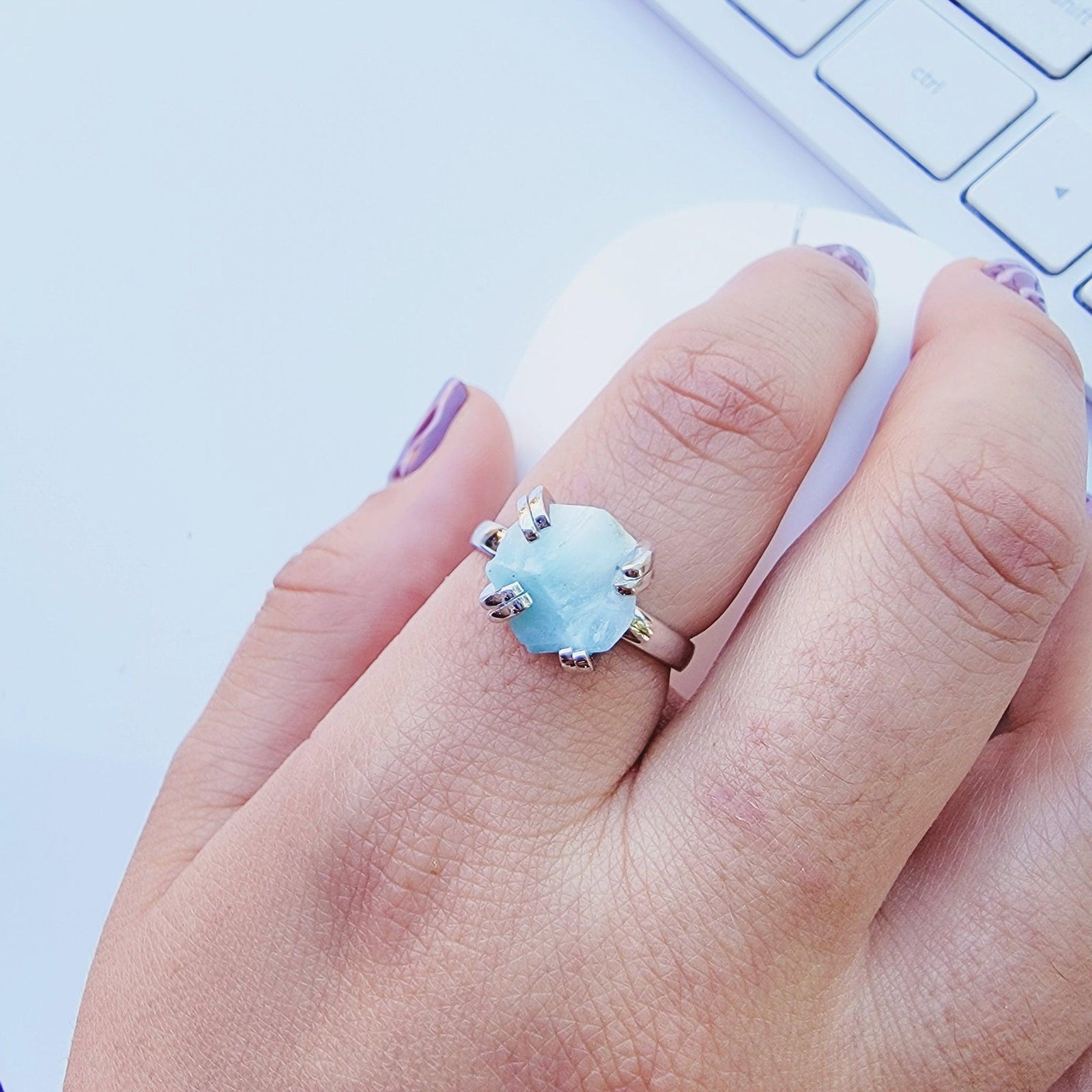 Raw Larimar Adjustable Ring - Uniquelan Jewelry