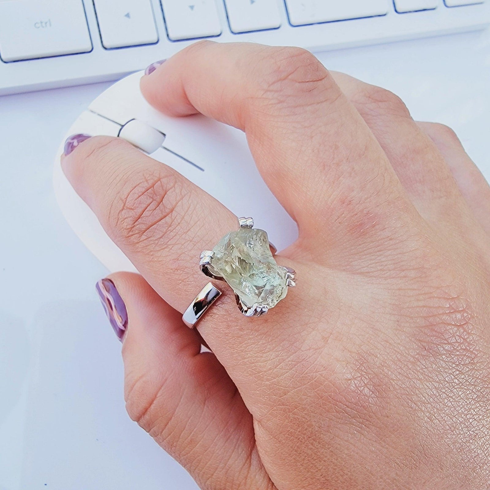 Raw Green Amethyst Adjustable Ring - Uniquelan Jewelry