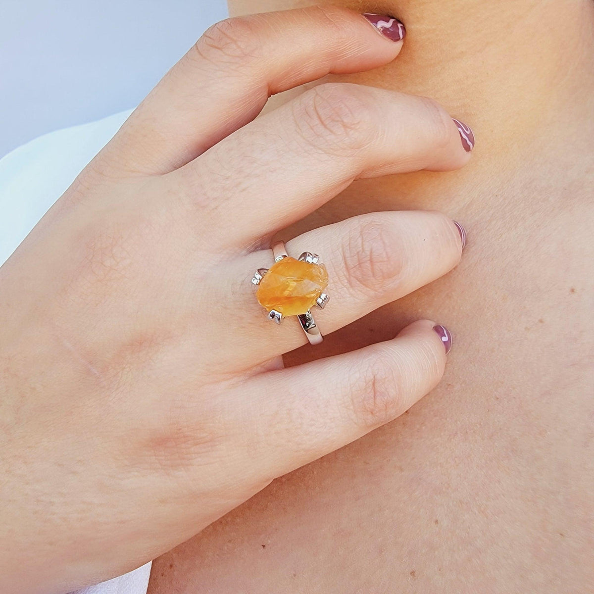 Raw Citrine Adjustable Ring - Uniquelan Jewelry