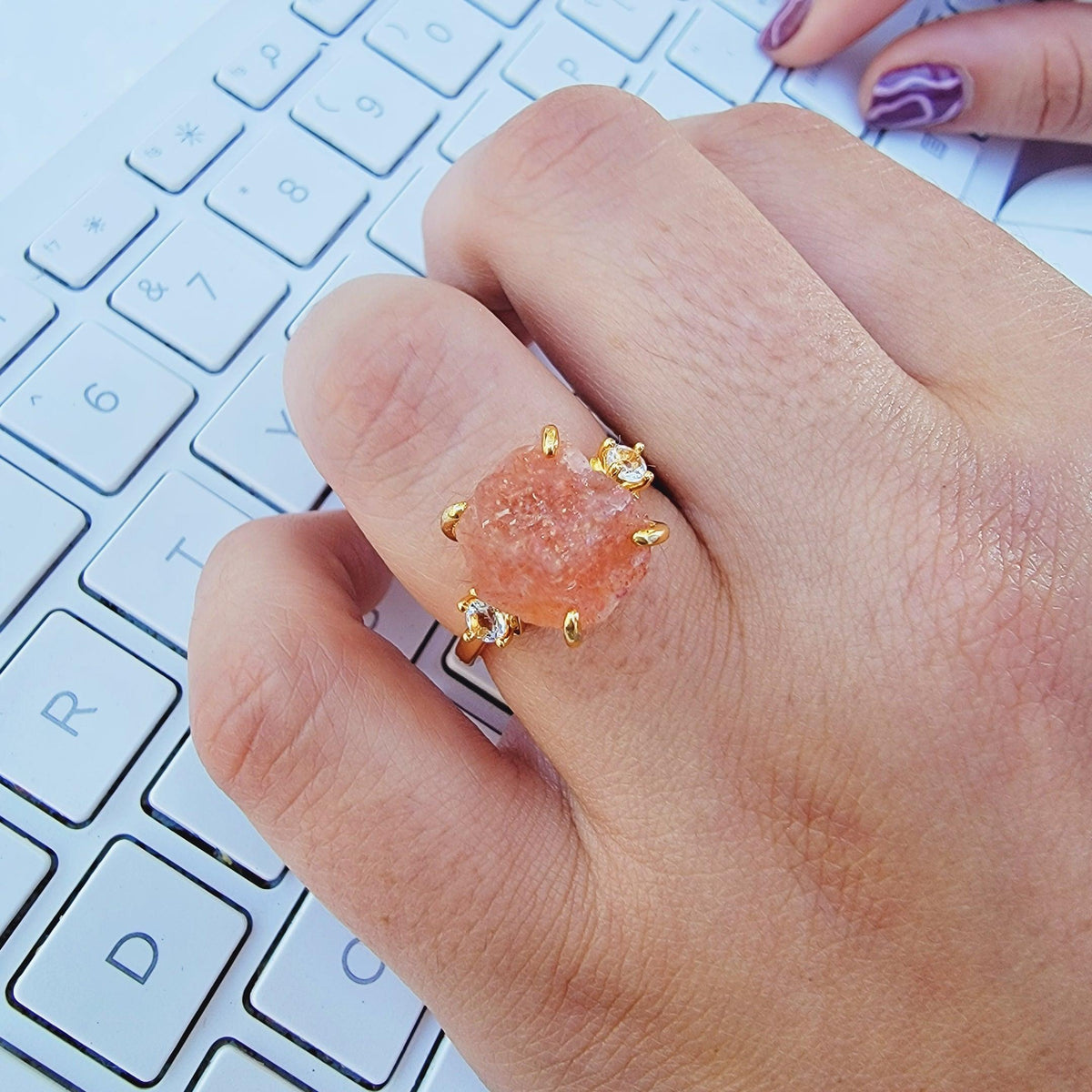 Raw Sunstone Crystal Ring - Uniquelan Jewelry