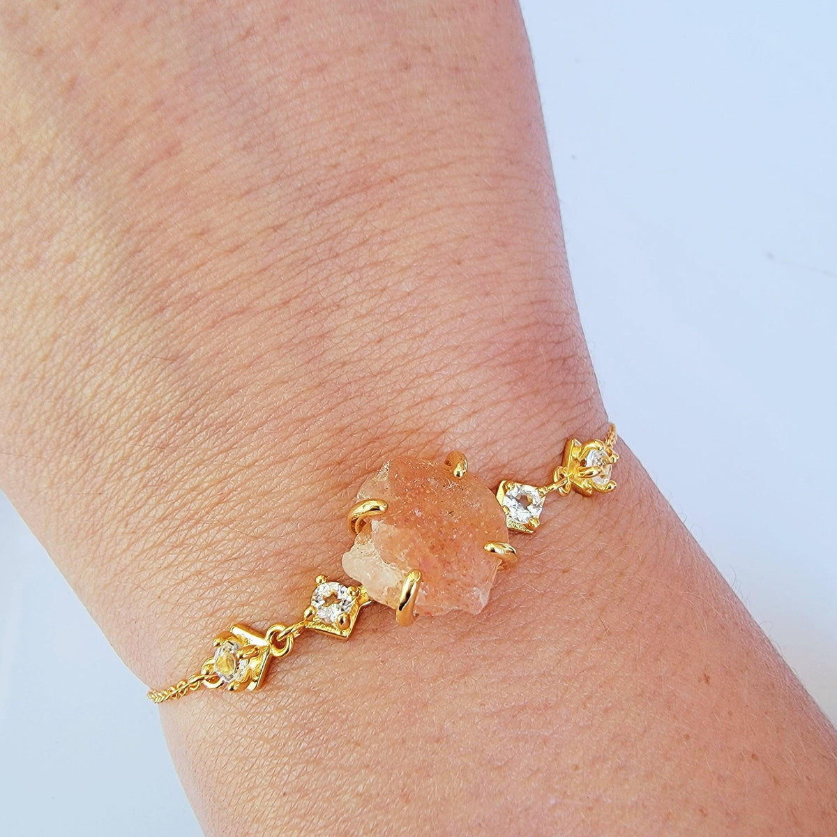 Raw Sunstone Chain Bracelet - Uniquelan Jewelry