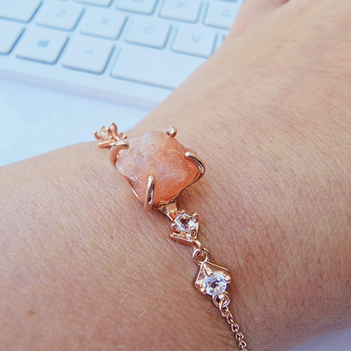 Raw Sunstone Ring and Bracelet Set - Uniquelan Jewelry