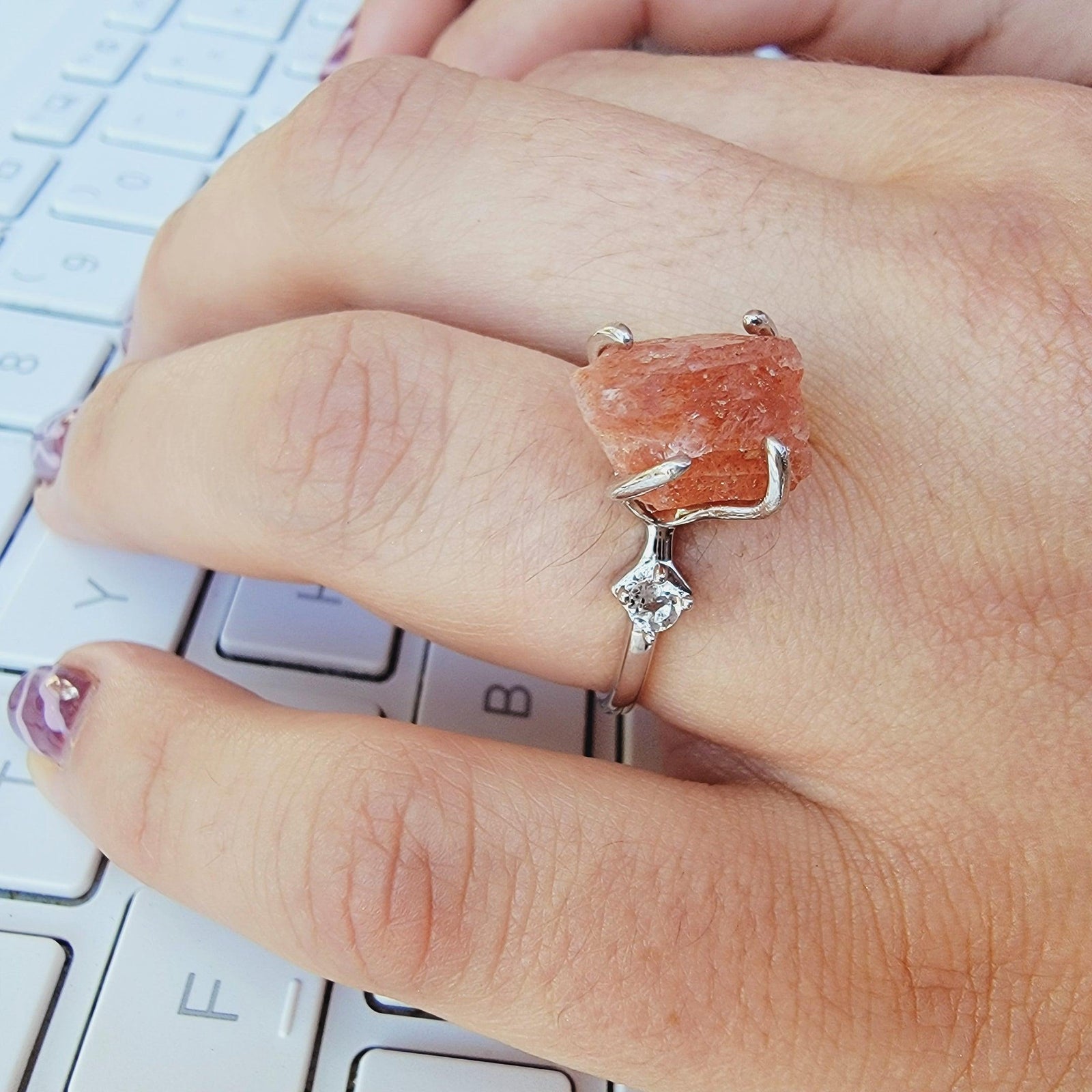 Raw Sunstone Ring and Bracelet Set - Uniquelan Jewelry