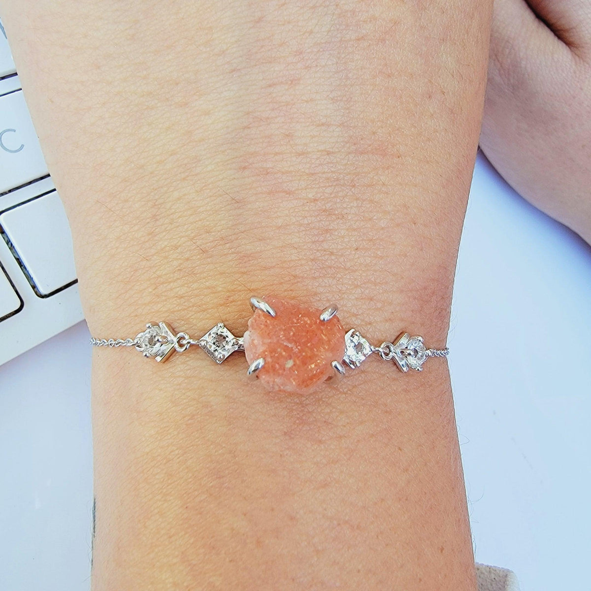 Raw Sunstone Ring and Bracelet Set - Uniquelan Jewelry