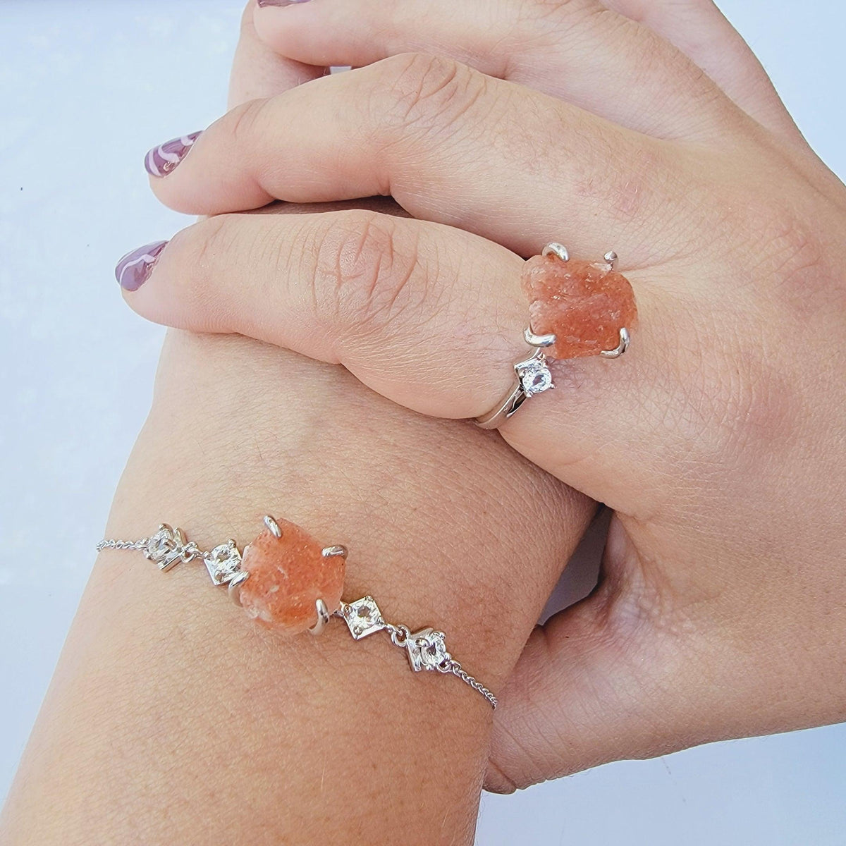 Raw Sunstone Ring and Bracelet Set - Uniquelan Jewelry