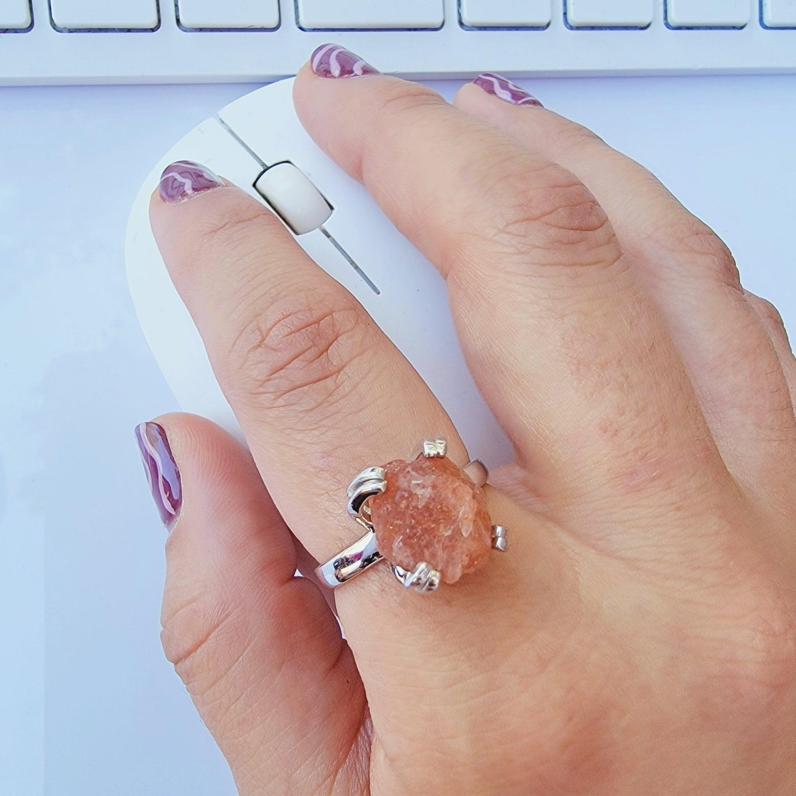 Raw Sunstone Adjustable Ring - Uniquelan Jewelry