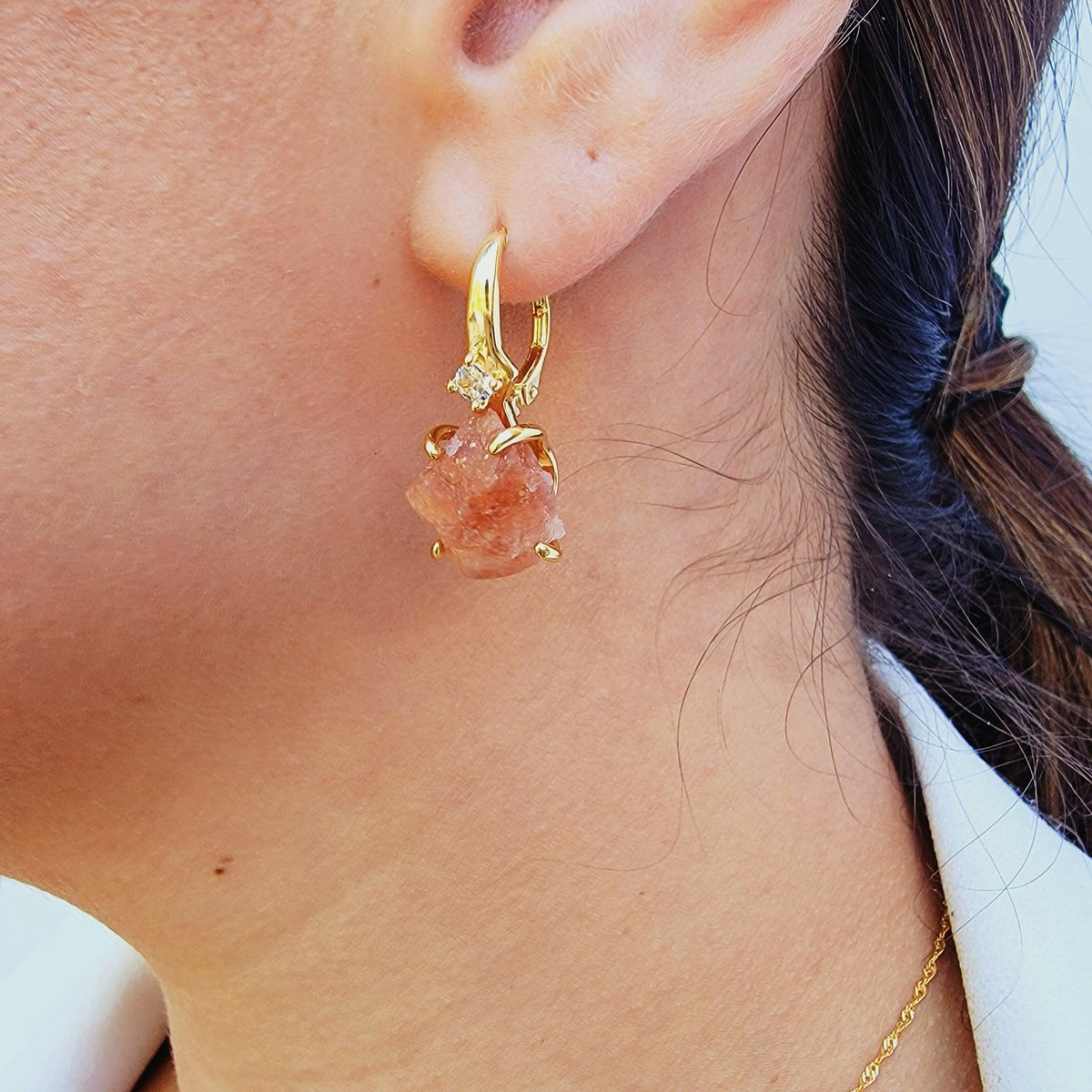 Raw Sunstone Necklace Drop Earrings Set - Uniquelan Jewelry