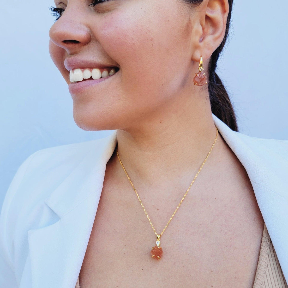Raw Flashy Sunstone Crystal Necklace - Uniquelan Jewelry