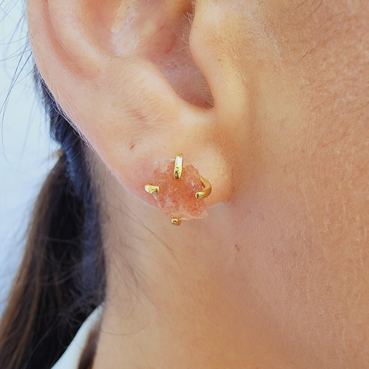 Genuine Raw Sunstone Stud Earrings - Uniquelan Jewelry