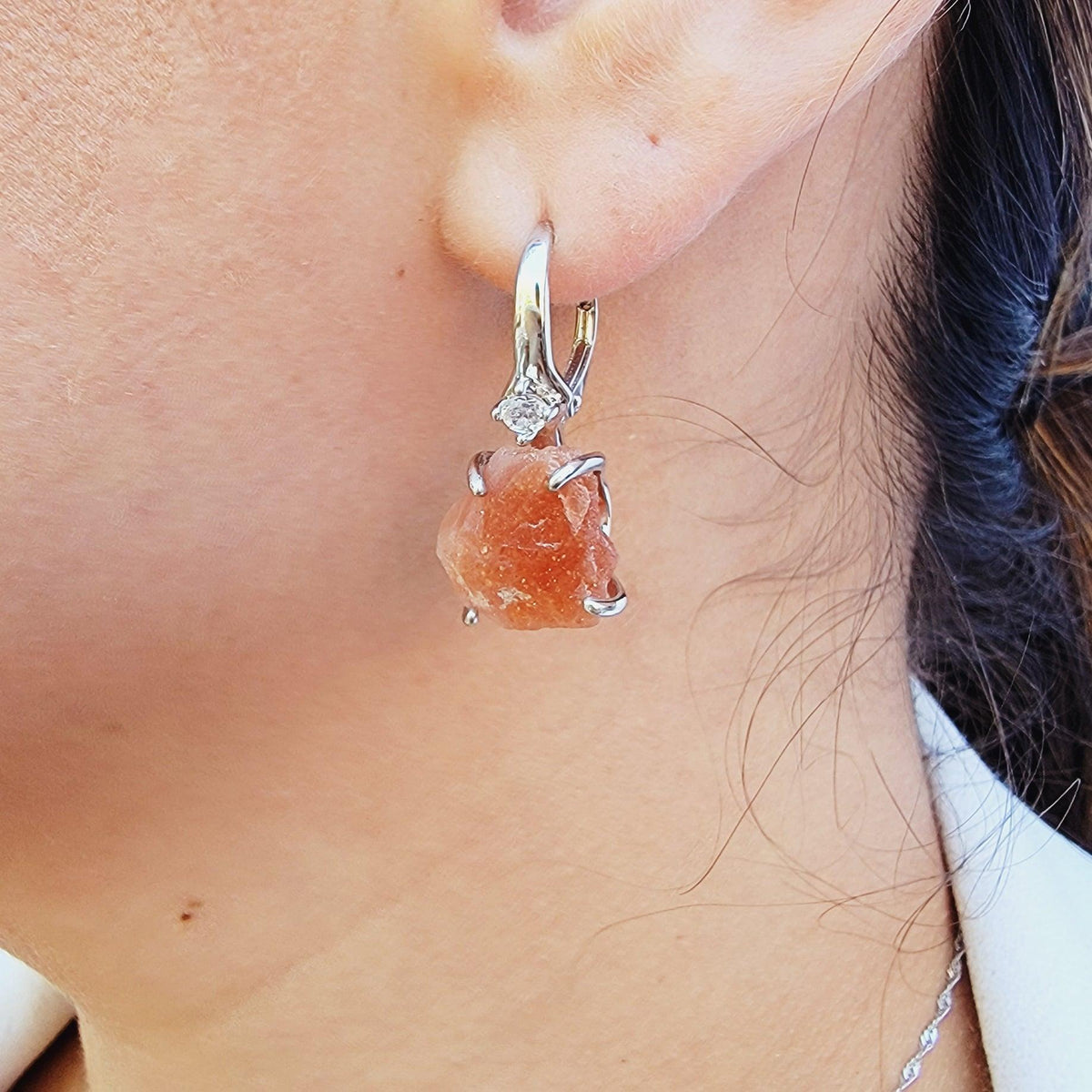 Raw Sunstone Drop Earrings - Uniquelan Jewelry