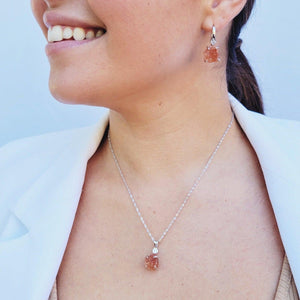 Raw Sunstone Necklace Drop Earrings Set - Uniquelan Jewelry