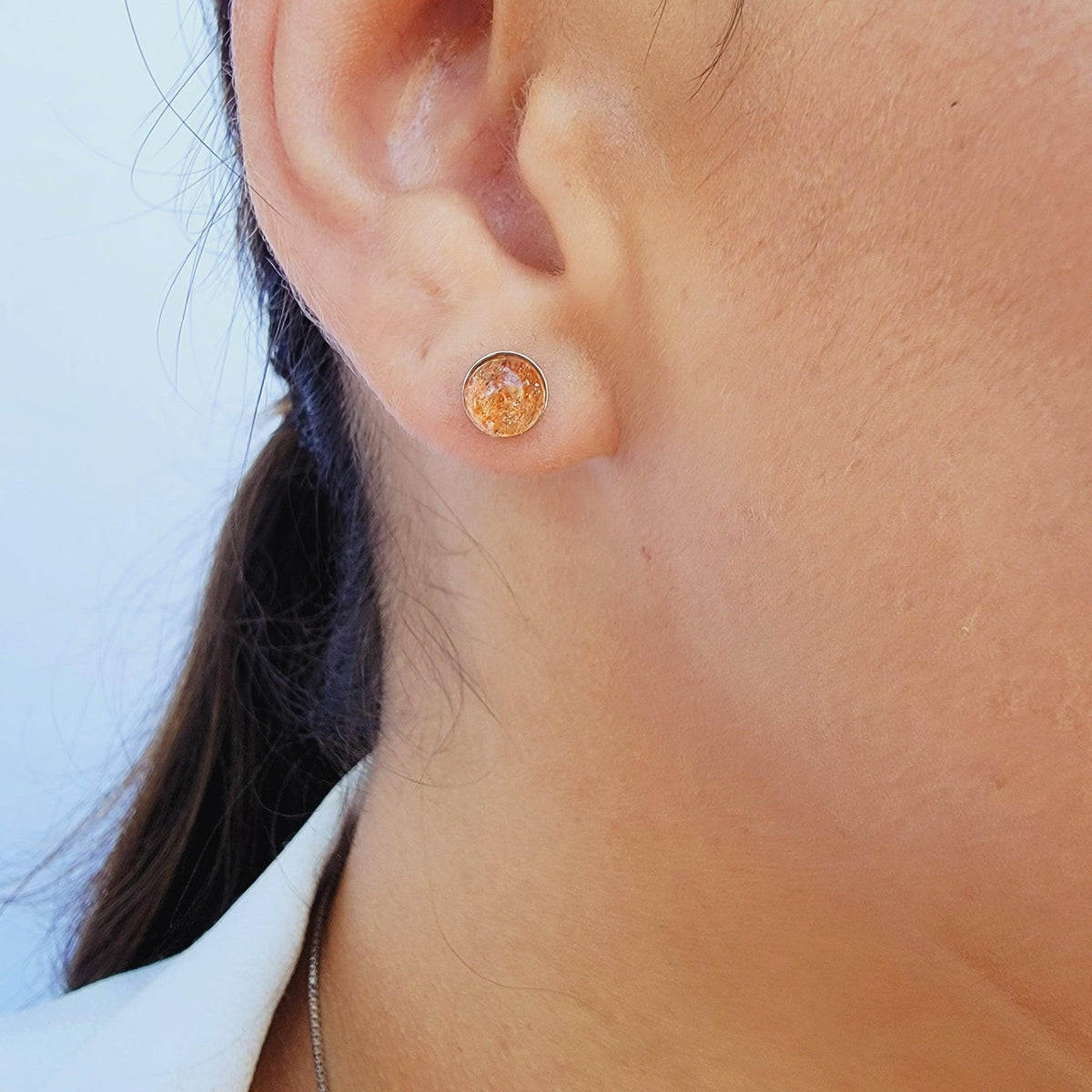 Real Sunstone Bezel Stud Earrings - Uniquelan Jewelry