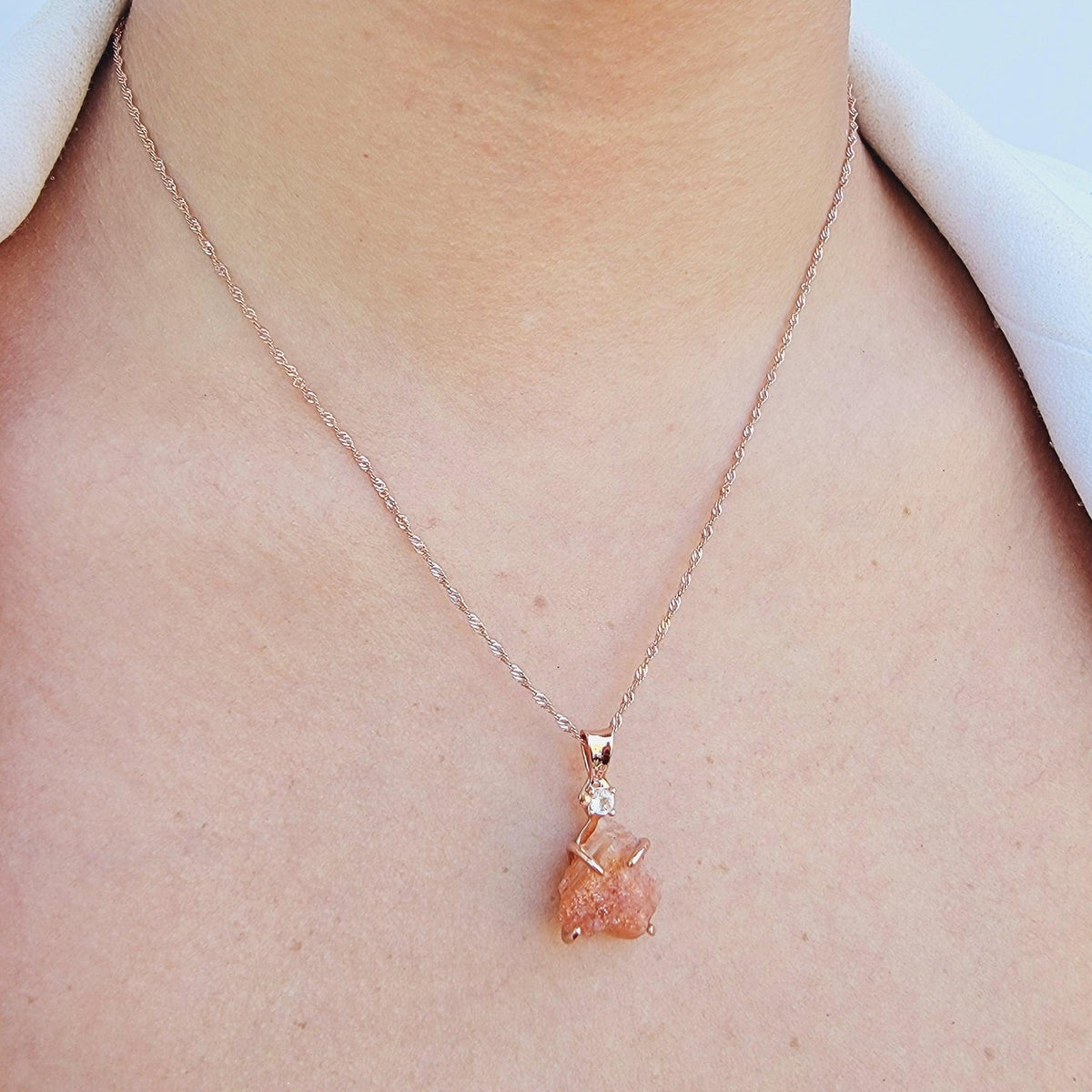 Raw Sunstone Necklace Drop Earrings Set - Uniquelan Jewelry