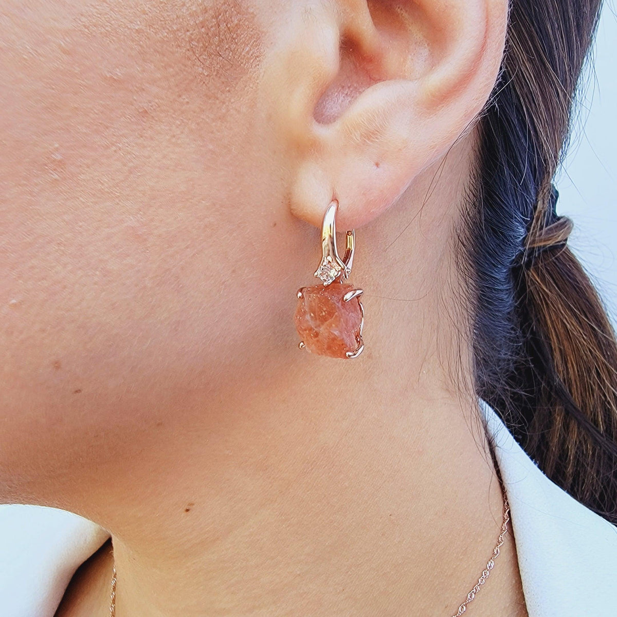 Raw Sunstone Necklace Drop Earrings Set - Uniquelan Jewelry