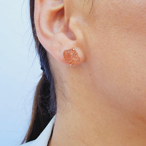 Genuine Raw Sunstone Stud Earrings - Uniquelan Jewelry