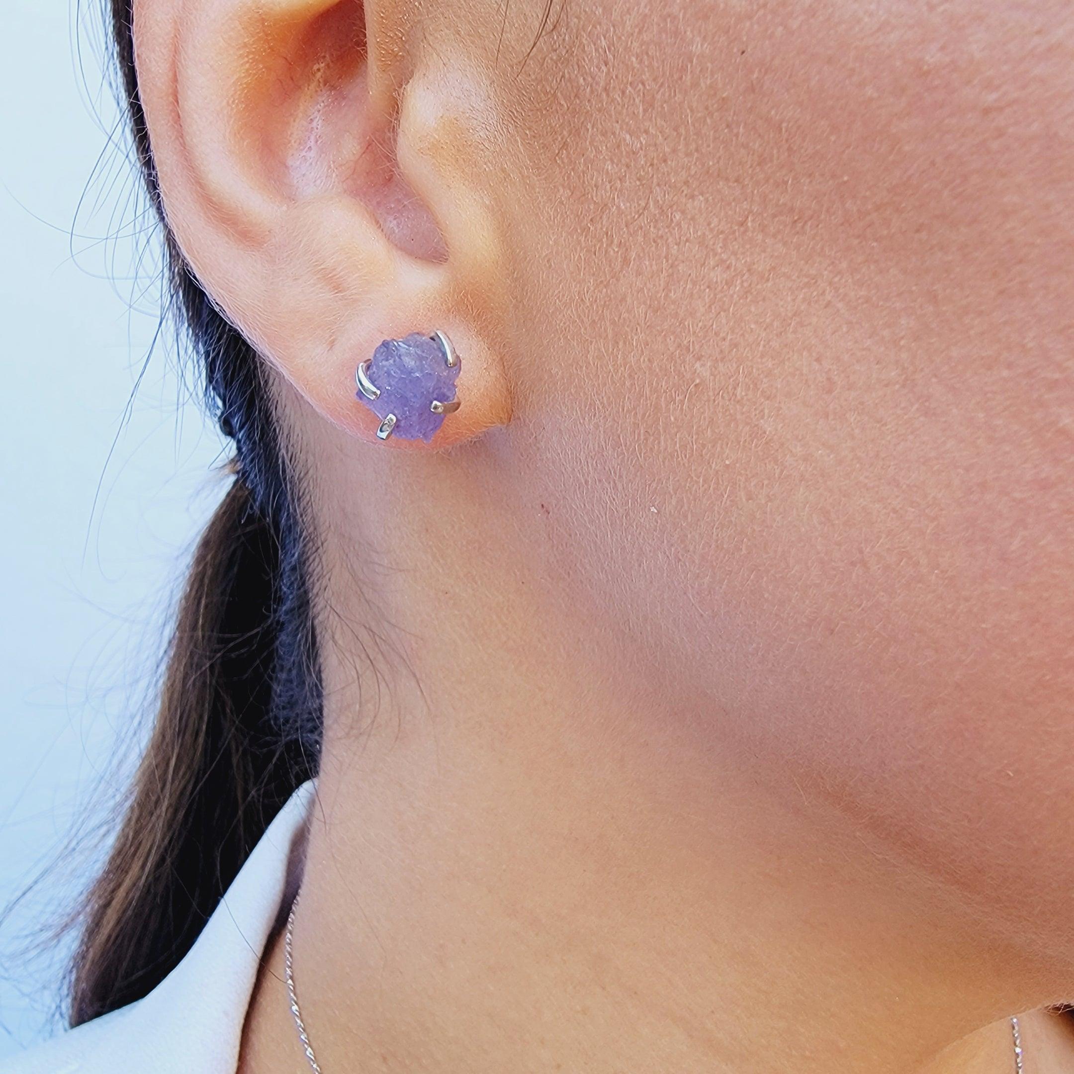 Raw Tanzanite Stud Earrings