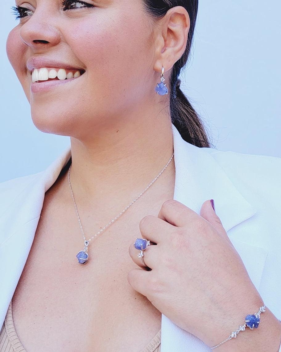 Raw Tanzanite Necklace Drop Earring Set - Uniquelan Jewelry