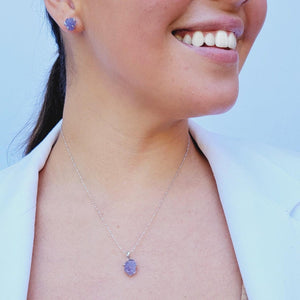 Raw Tanzanite Necklace Stud Earrings Set - Uniquelan Jewelry