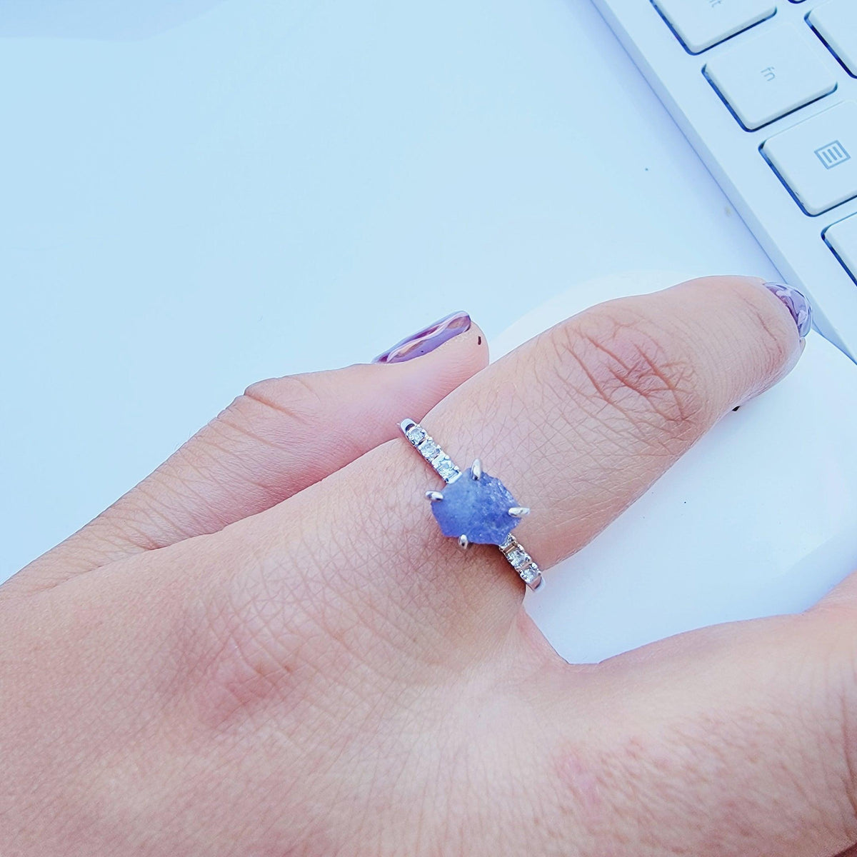 Raw Tanzanite Stud Earrings and Ring - Uniquelan Jewelry