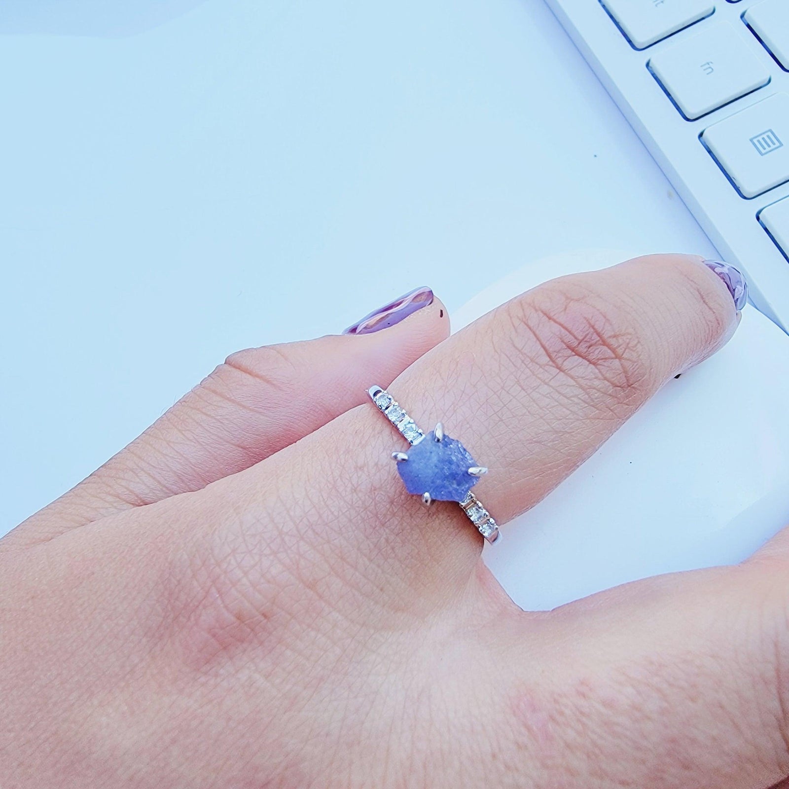 Raw Tanzanite Stud Earrings and Ring - Uniquelan Jewelry