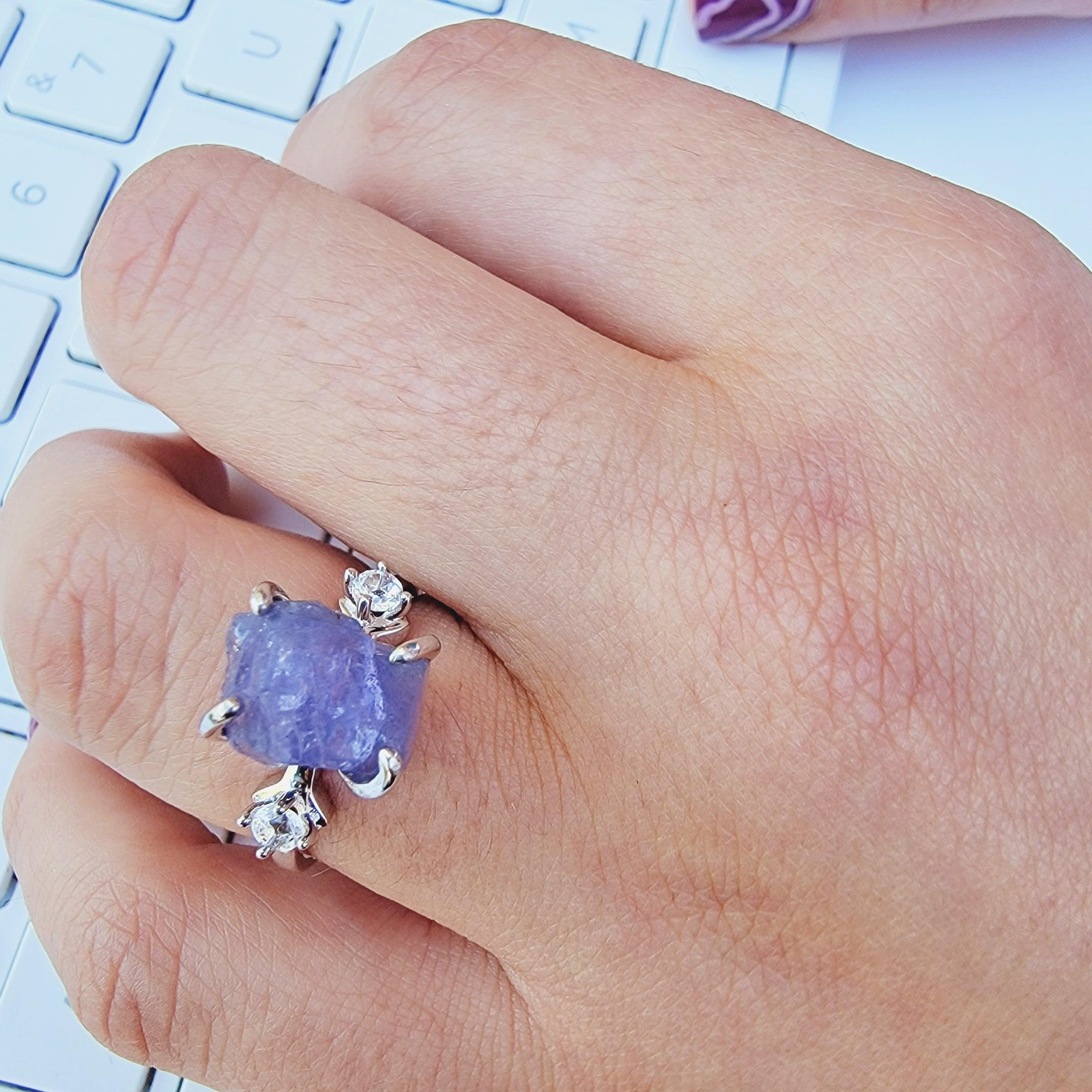 Double Wire Cushion Tanzanite with Baguettes Colored Stone Ring