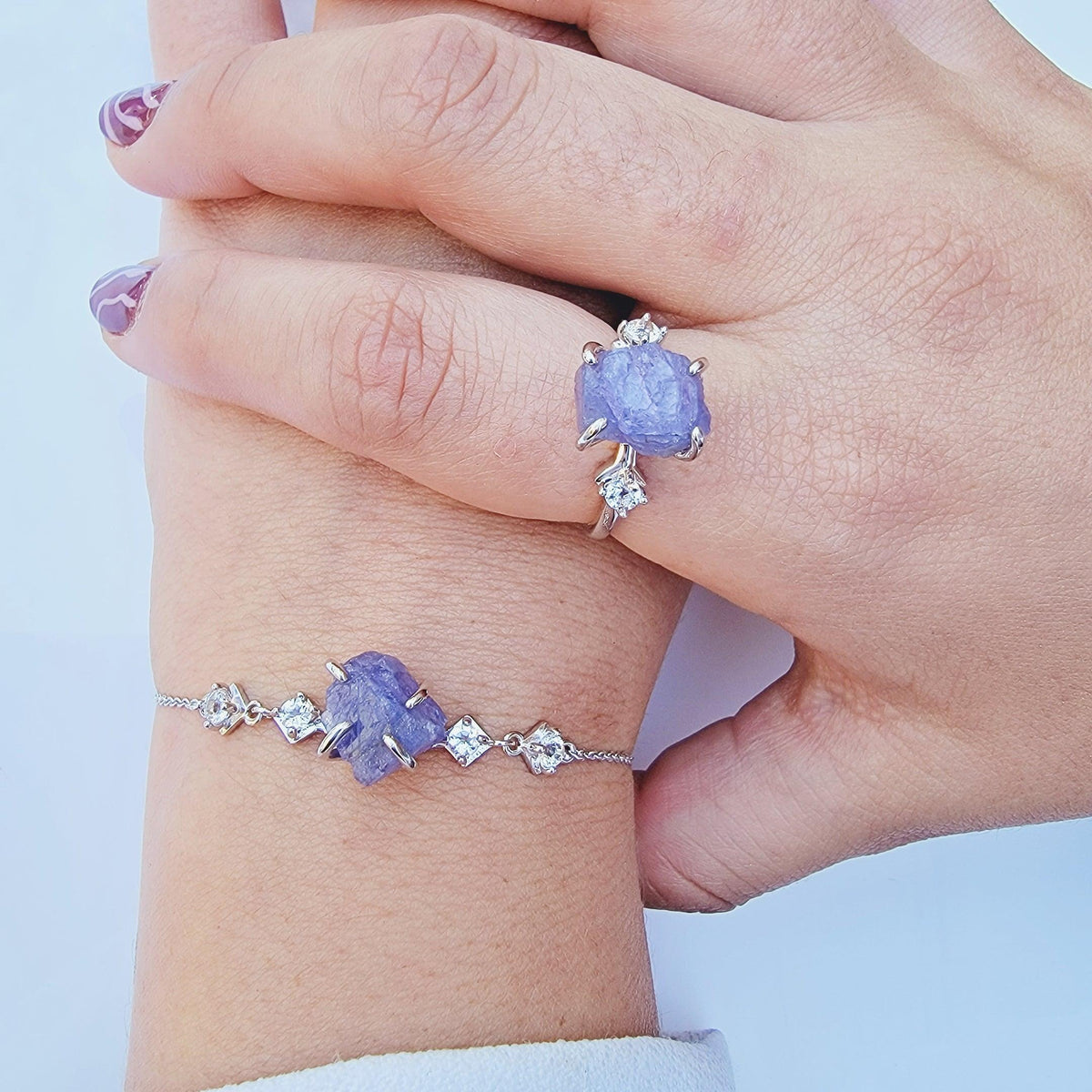 Raw Tanzanite Ring Bracelet Set - Uniquelan Jewelry