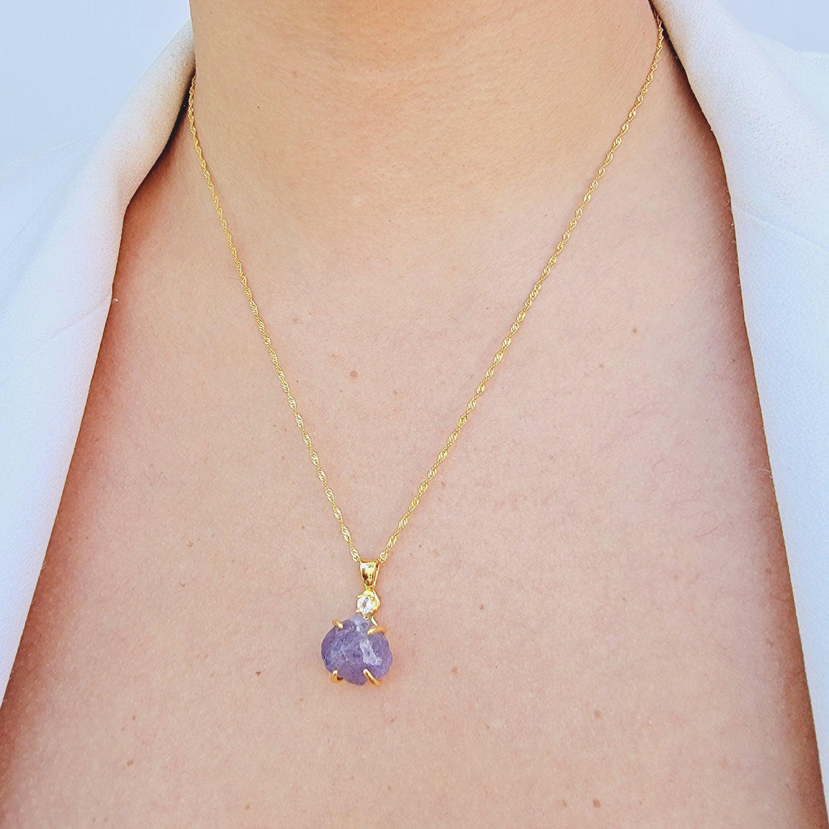 Raw Tanzanite Necklace Drop Earring Set - Uniquelan Jewelry
