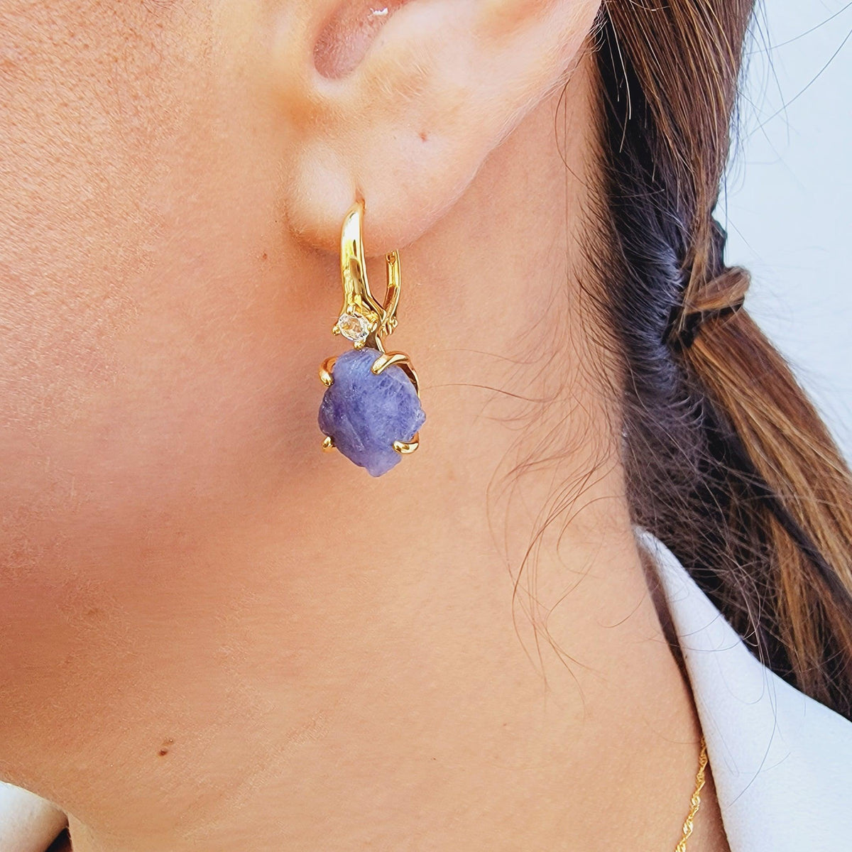 Raw Tanzanite Drop Earrings - Uniquelan Jewelry