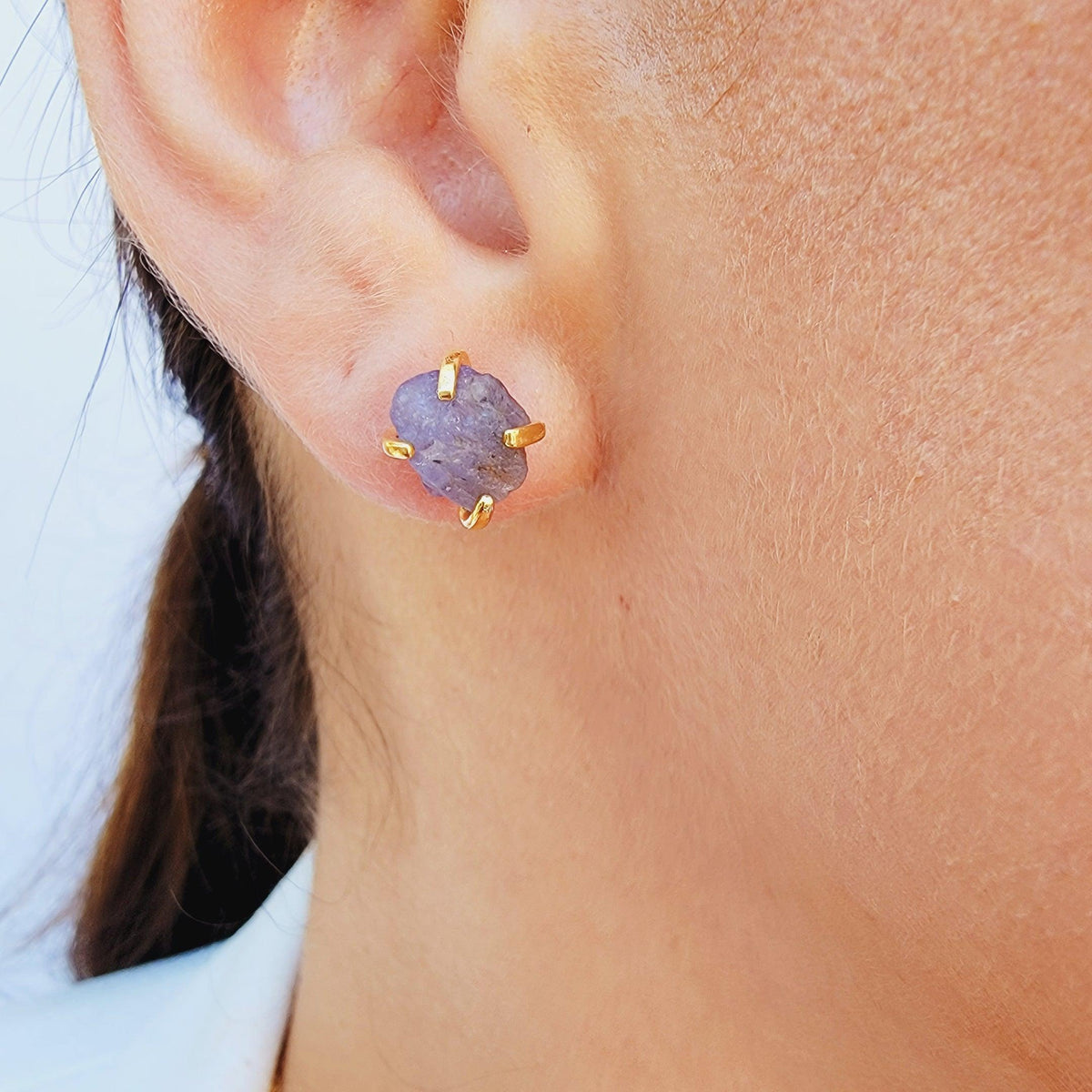 Genuine Raw Tanzanite Stud Earrings - Uniquelan Jewelry
