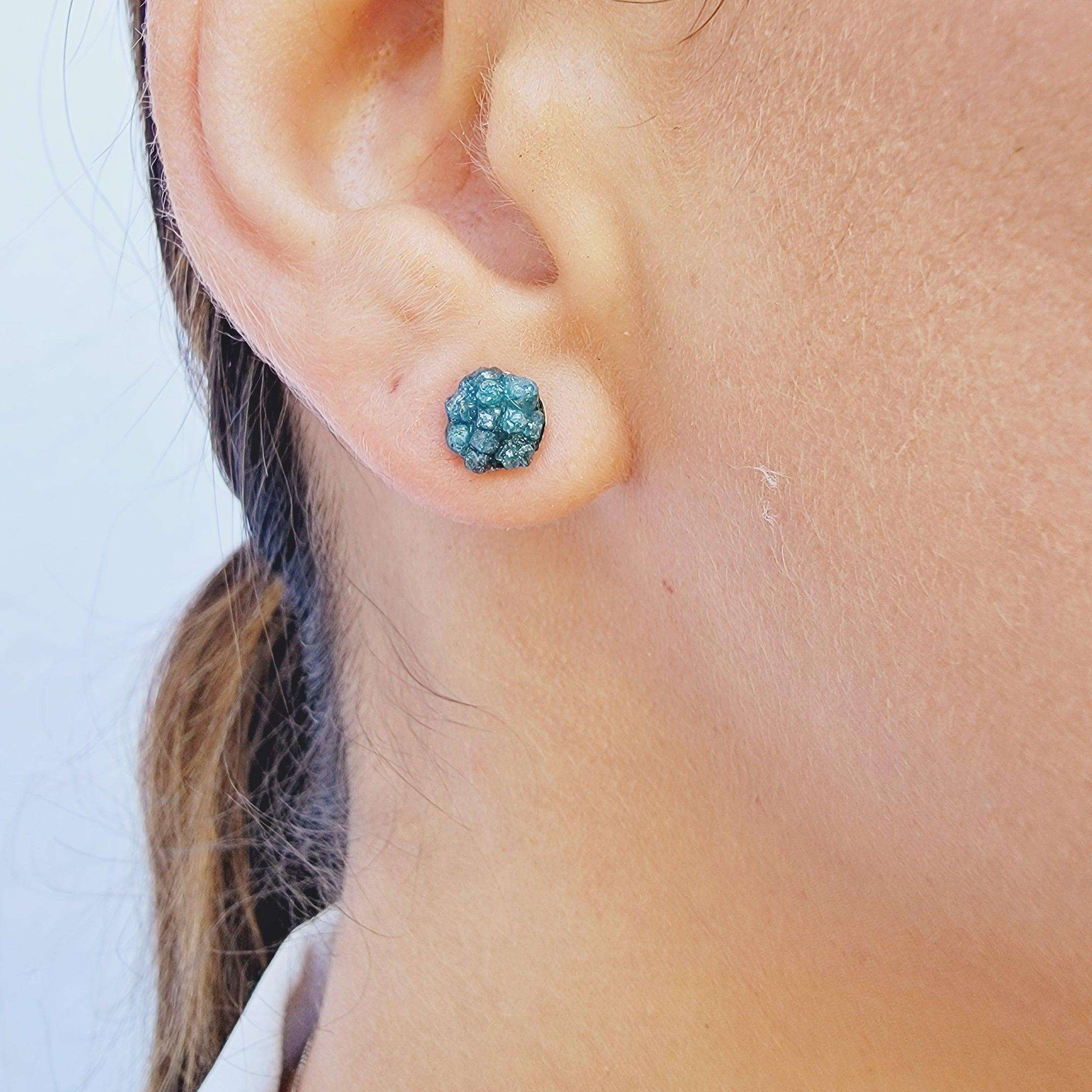 Raw Diamond Cluster Stud Earrings