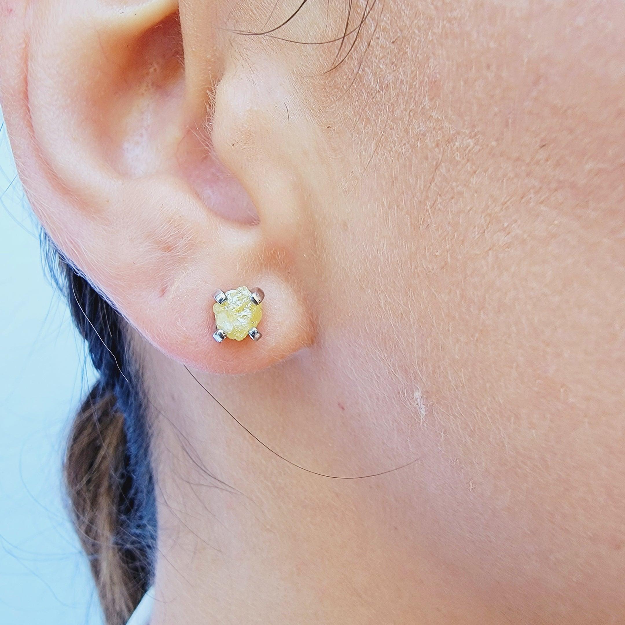 Raw 4mm Diamond Stud Earrings