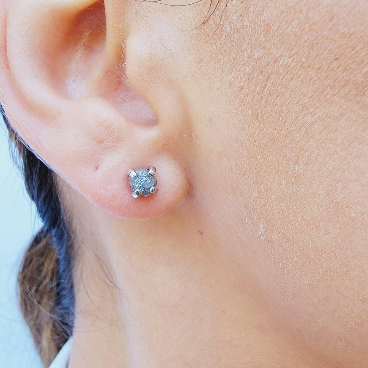 Natural Raw 4mm Diamond Stud Earrings - Uniquelan Jewelry