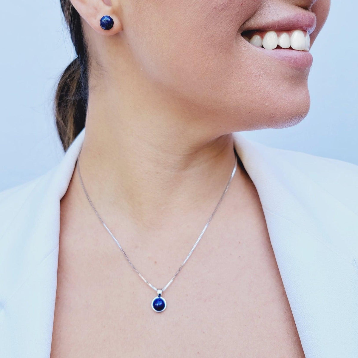 Real Lapis Lazuli Bezel Stud Earrings - Uniquelan Jewelry