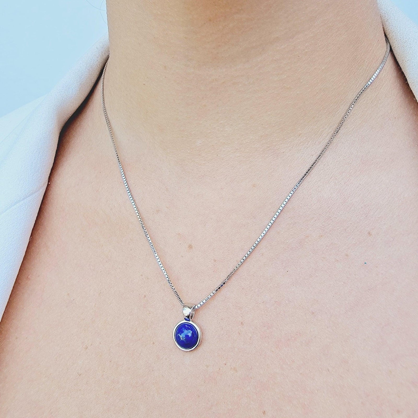 Real Lapis Lazuli Bezel Necklace - Uniquelan Jewelry