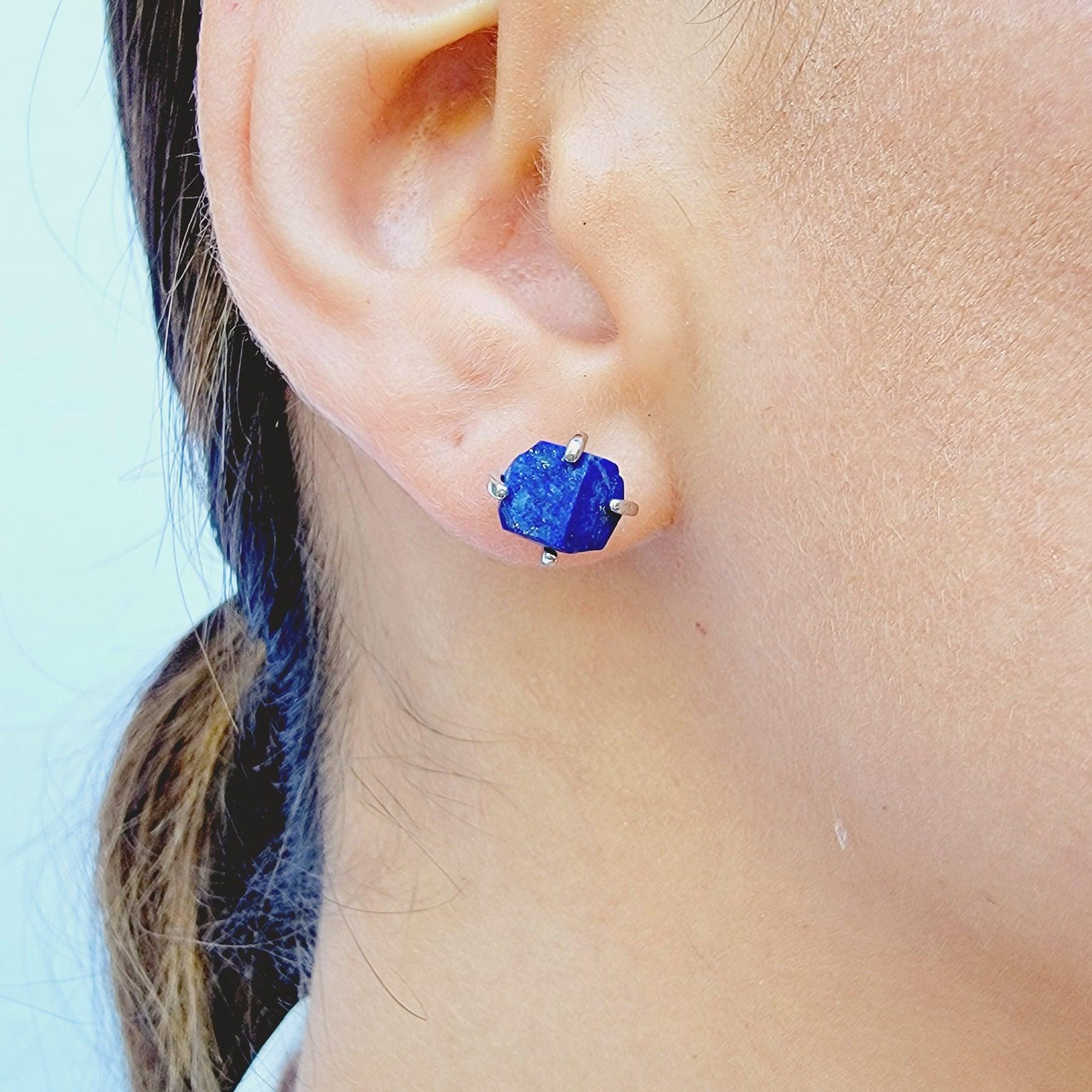 Genuine Raw lapis Lazuli Stud Earrings