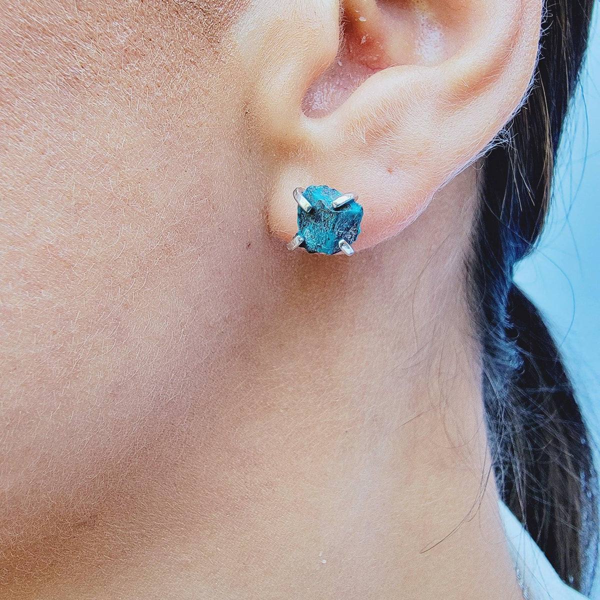 Genuine Raw Chrysocolla Stud Earrings - Uniquelan Jewelry