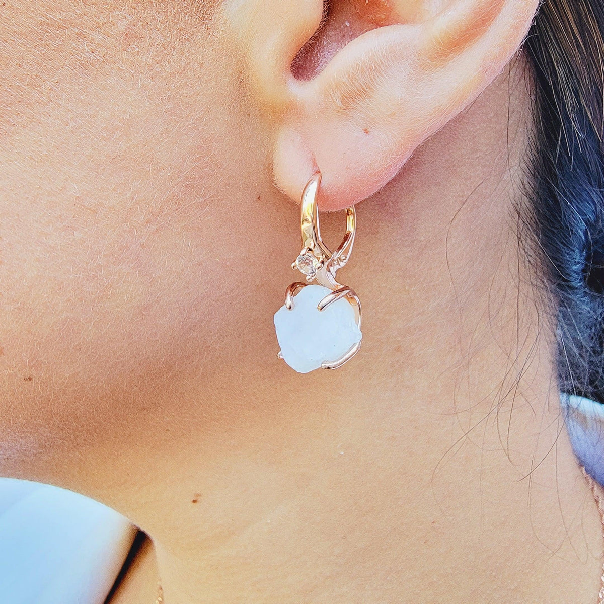 Raw Moonstone Necklace Earrings Set - Uniquelan Jewelry