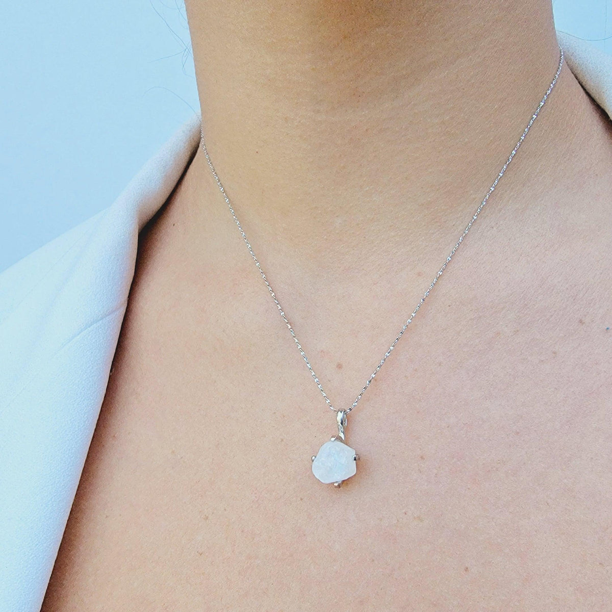 Genuine Raw Moonstone Pendant Necklace - Uniquelan Jewelry