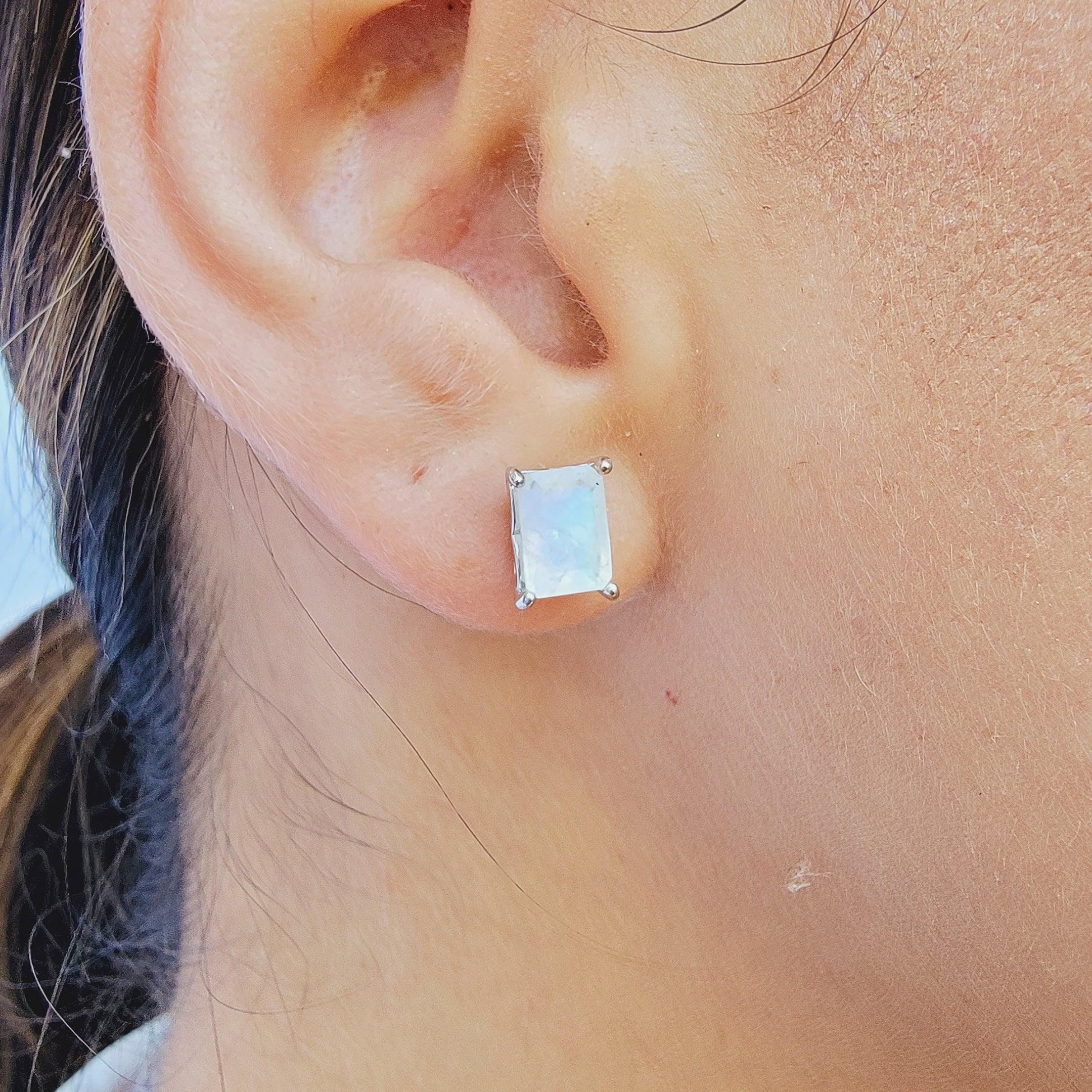 Real Moonstone Heart Stud Earrings