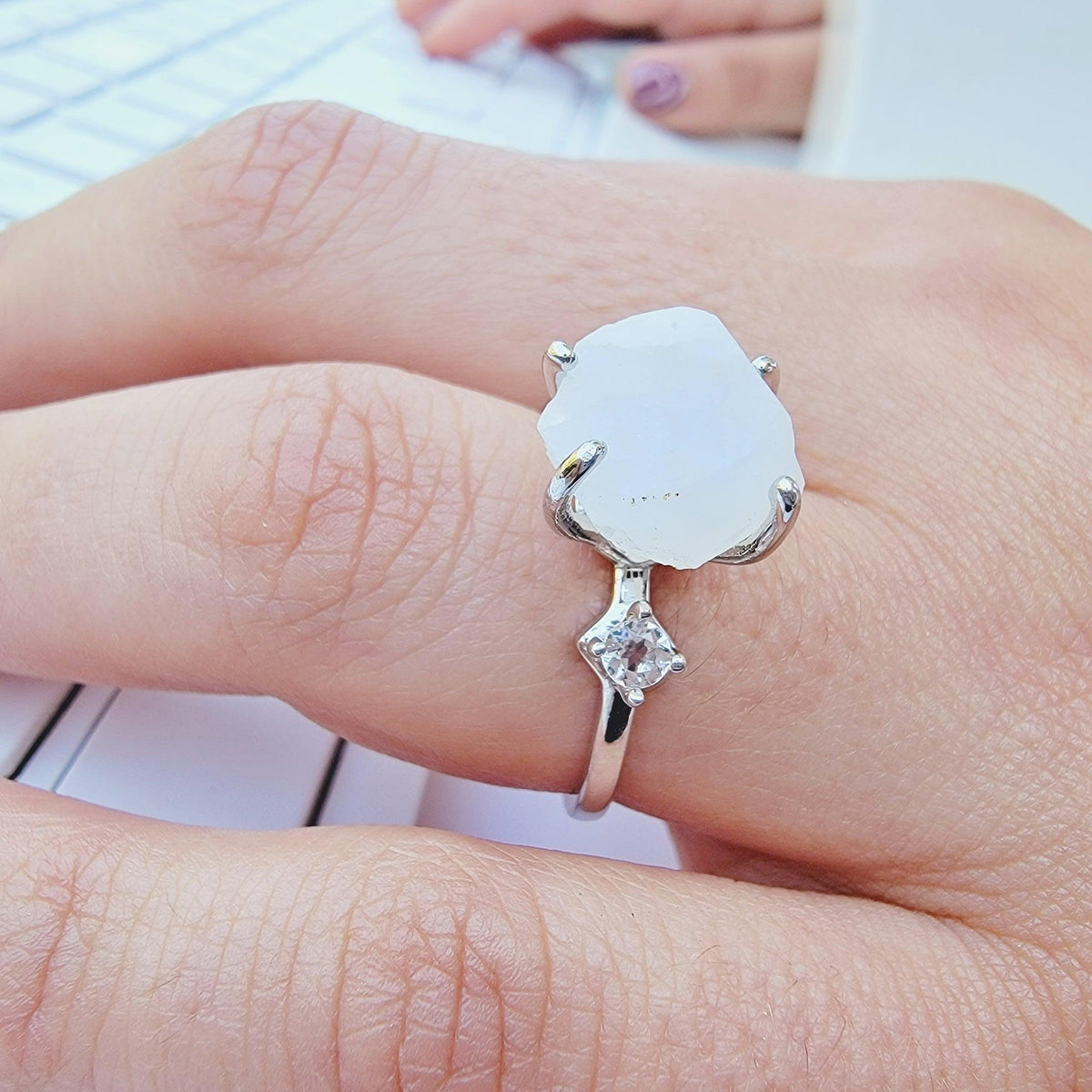 Raw Moonstone Ring Bracelet Set - Uniquelan Jewelry