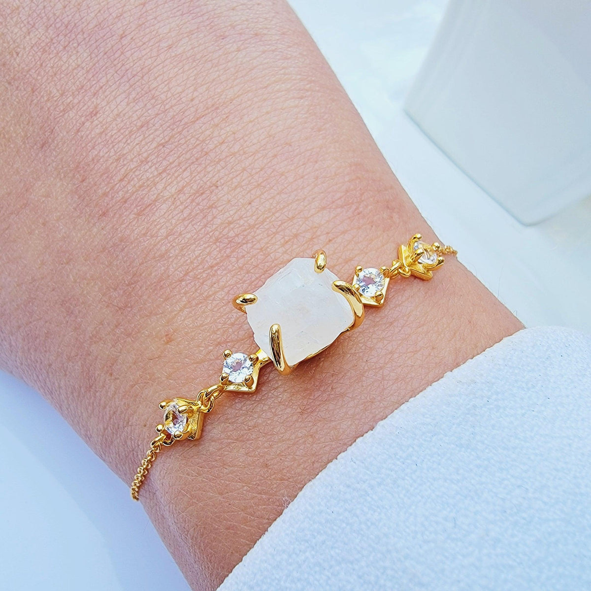 Raw Moonstone Ring Bracelet Set - Uniquelan Jewelry