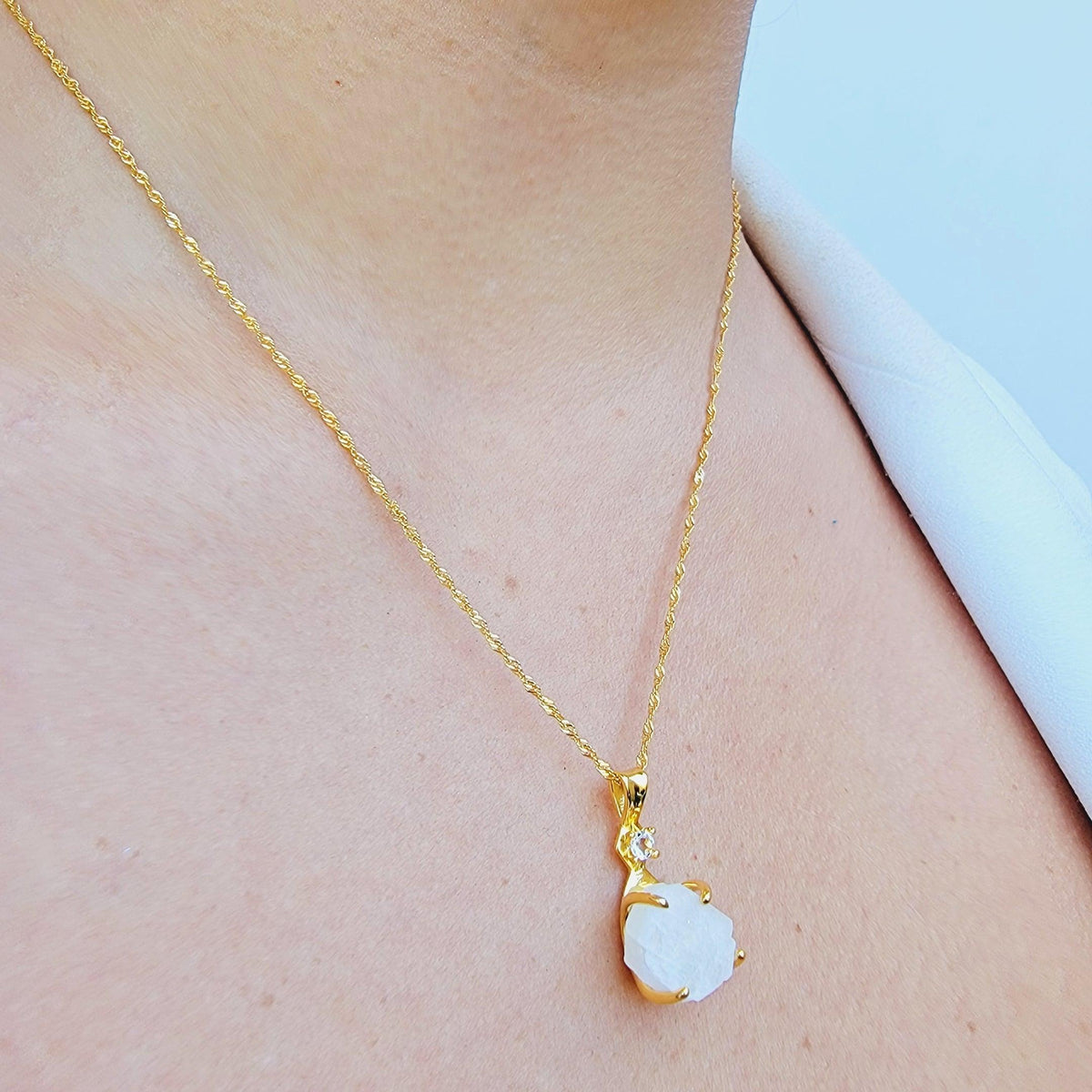 Raw Moonstone Necklace Earrings Set - Uniquelan Jewelry