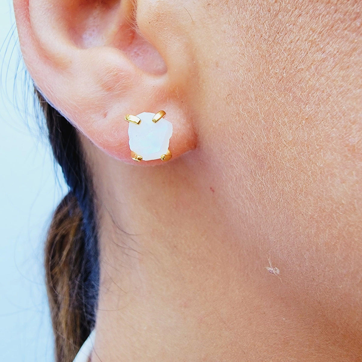 Genuine Raw Moonstone Stud Earrings - Uniquelan Jewelry