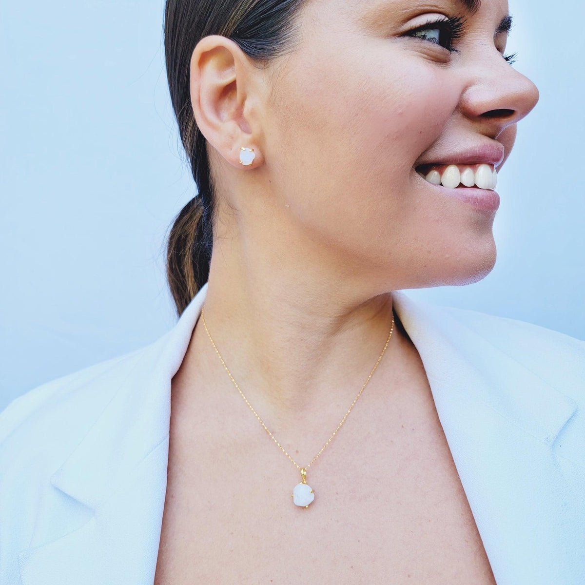 Raw Flashy Moonstone Necklace Set - Uniquelan Jewelry