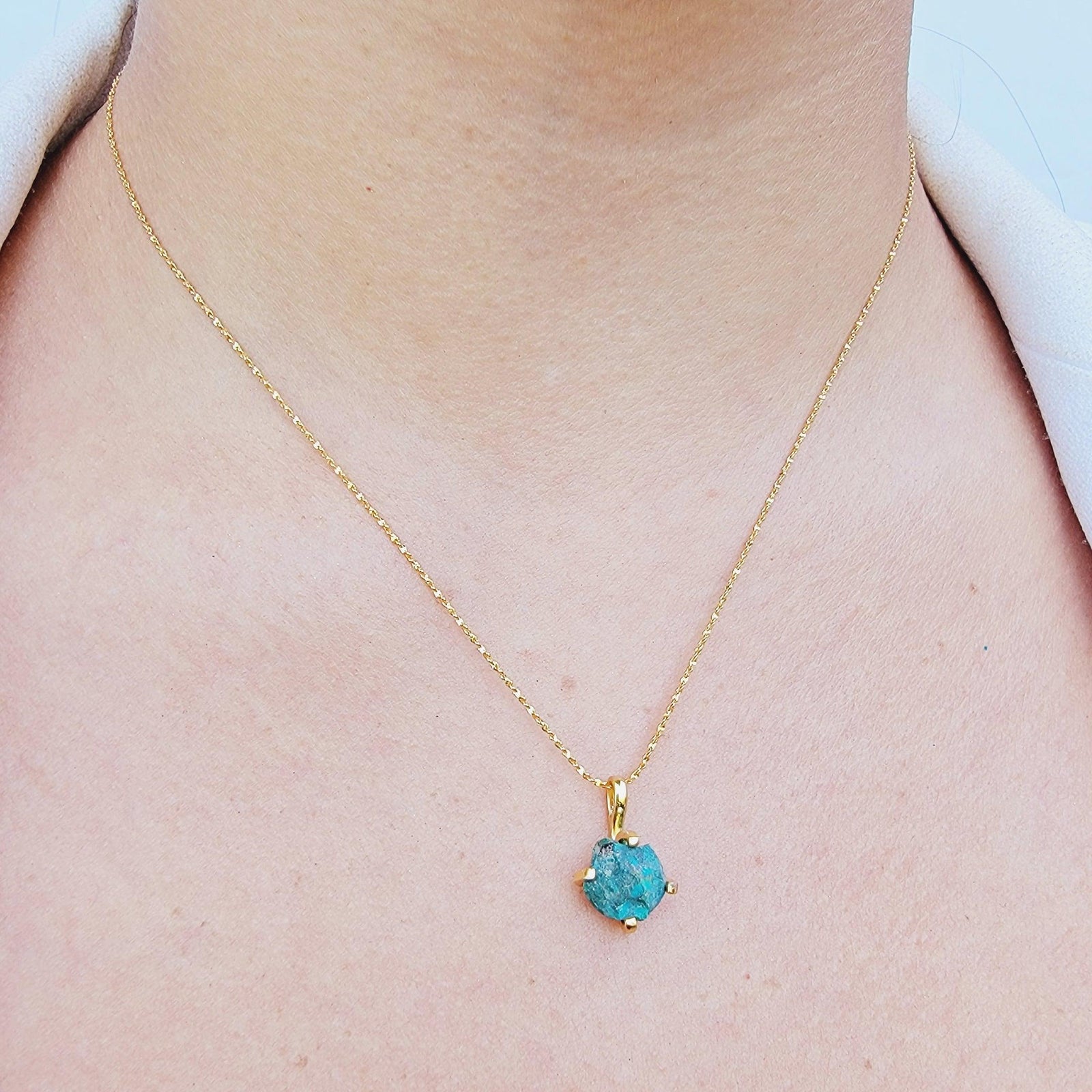 Raw Chrysocolla Necklace Earring Set - Uniquelan Jewelry