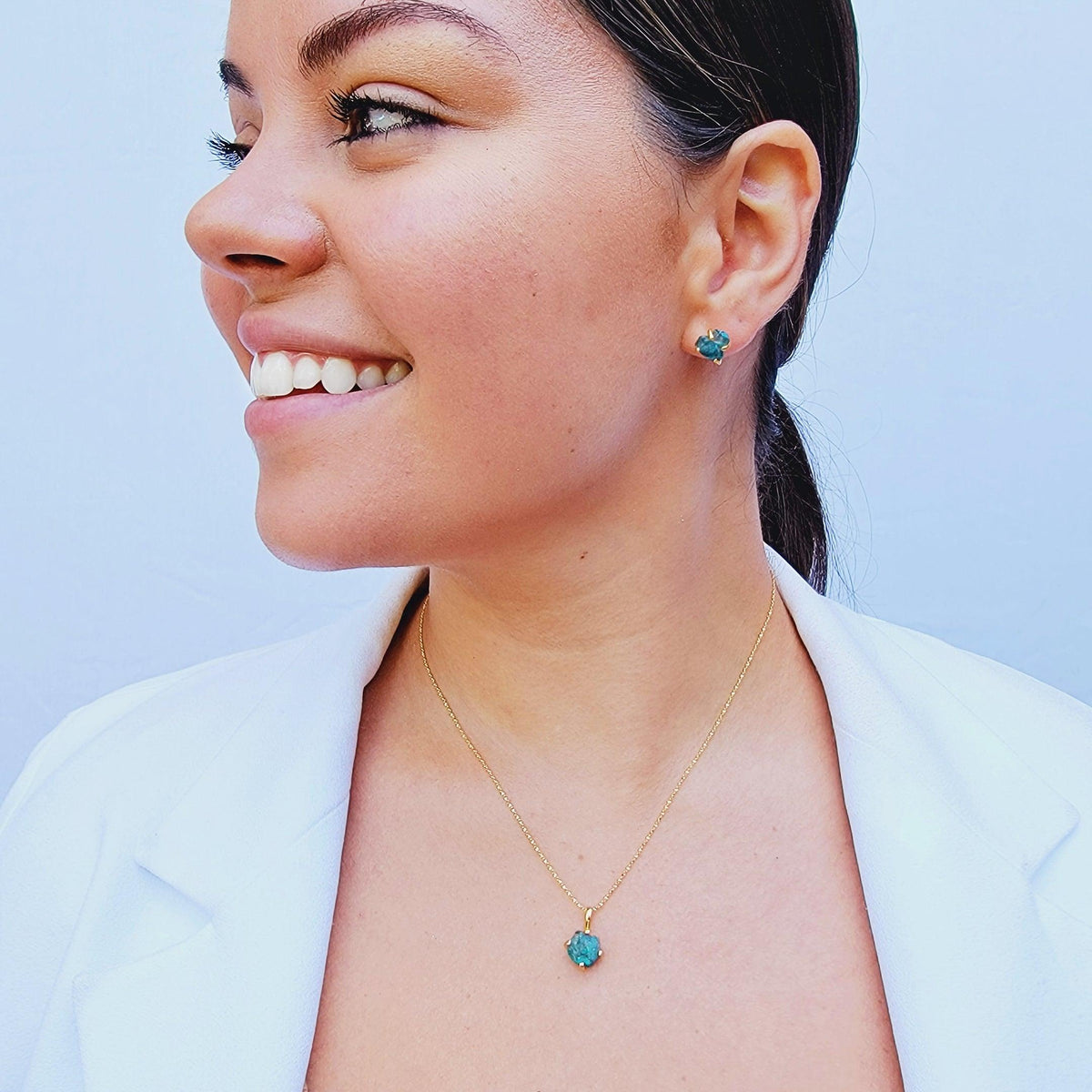 Raw Chrysocolla Necklace Earring Set - Uniquelan Jewelry