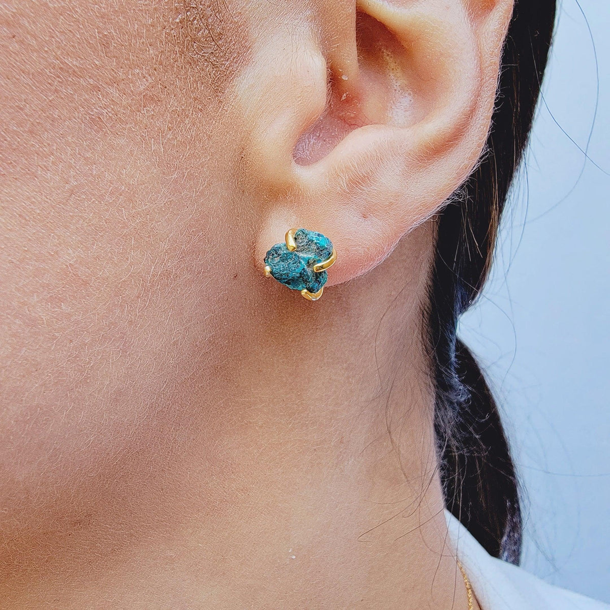 Genuine Raw Chrysocolla Stud Earrings - Uniquelan Jewelry
