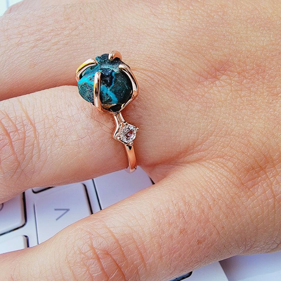 Raw Chrysocolla Crystal Ring - Uniquelan Jewelry