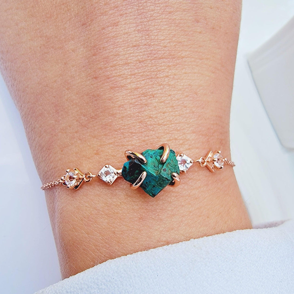 Raw Chrysocolla Crystal Ring Set - Uniquelan Jewelry