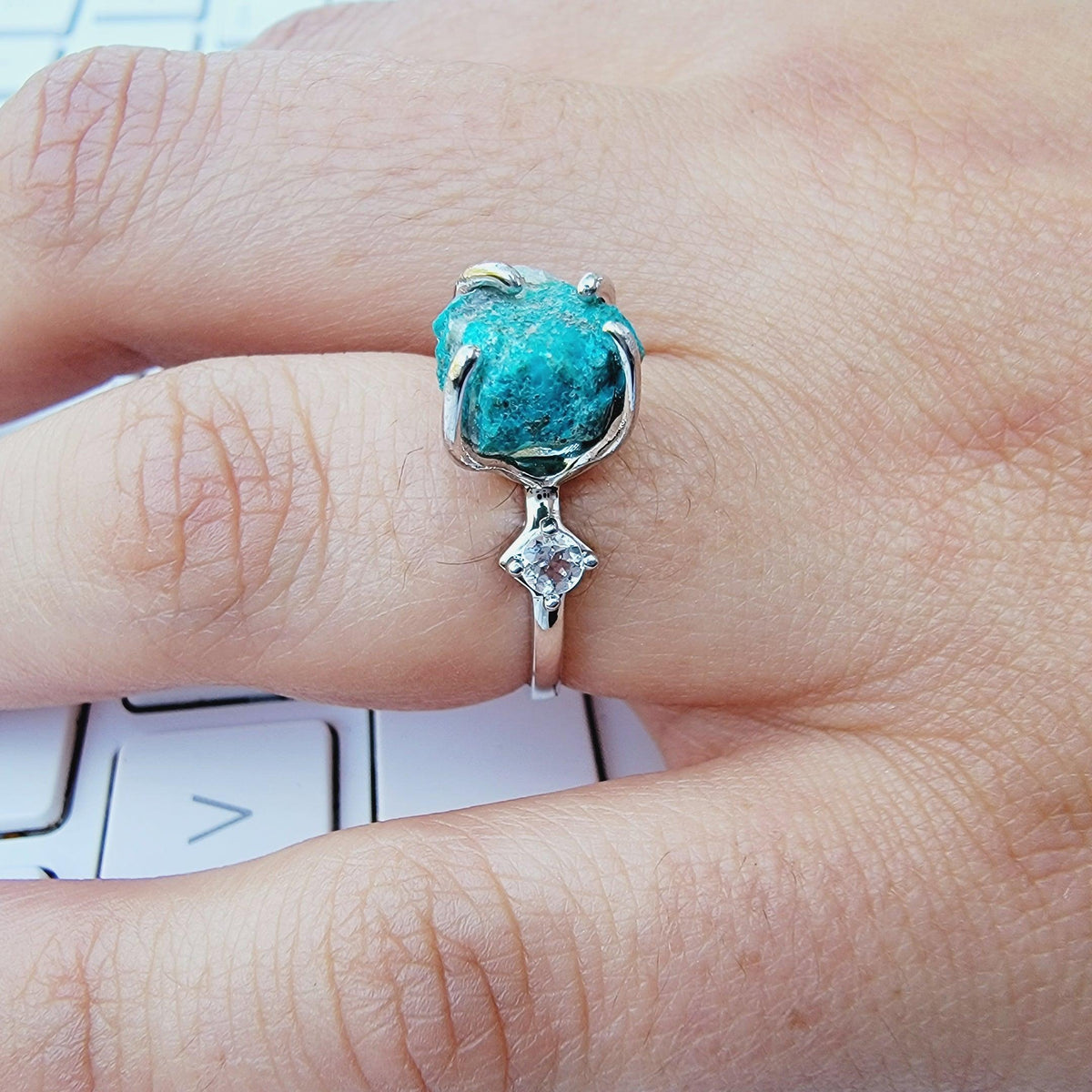 Raw Chrysocolla Crystal Ring - Uniquelan Jewelry